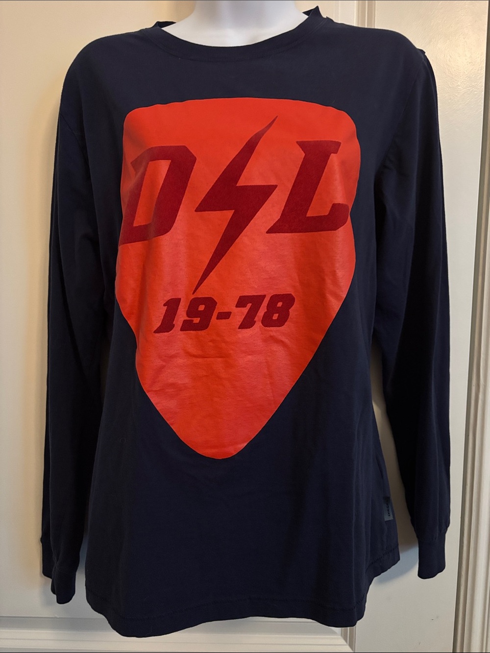 DIESEL Junior Long Sleeve Graphic Top - Navy with Red Print L